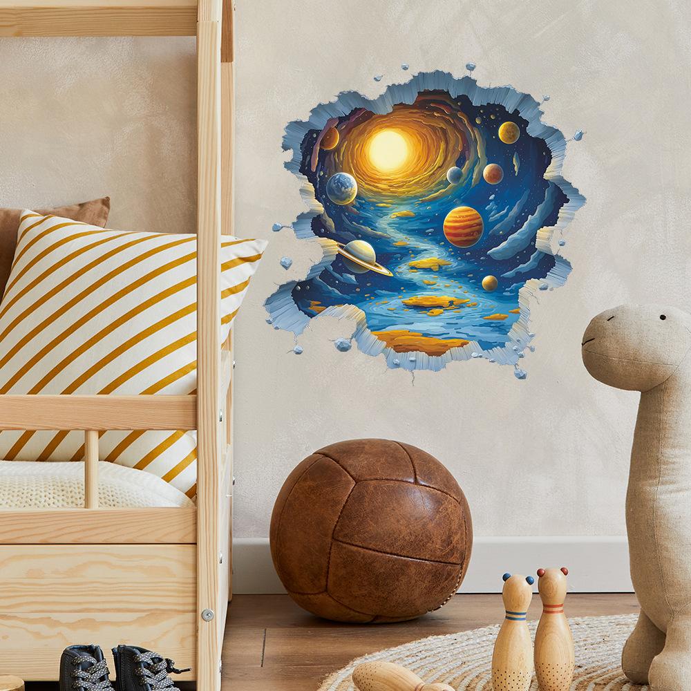 Cartoon Galactic Space Adventure Wall Sticker Educational & Inspiring Self-Adhesive Removable Decor for Study Room Boys Room Kids Room