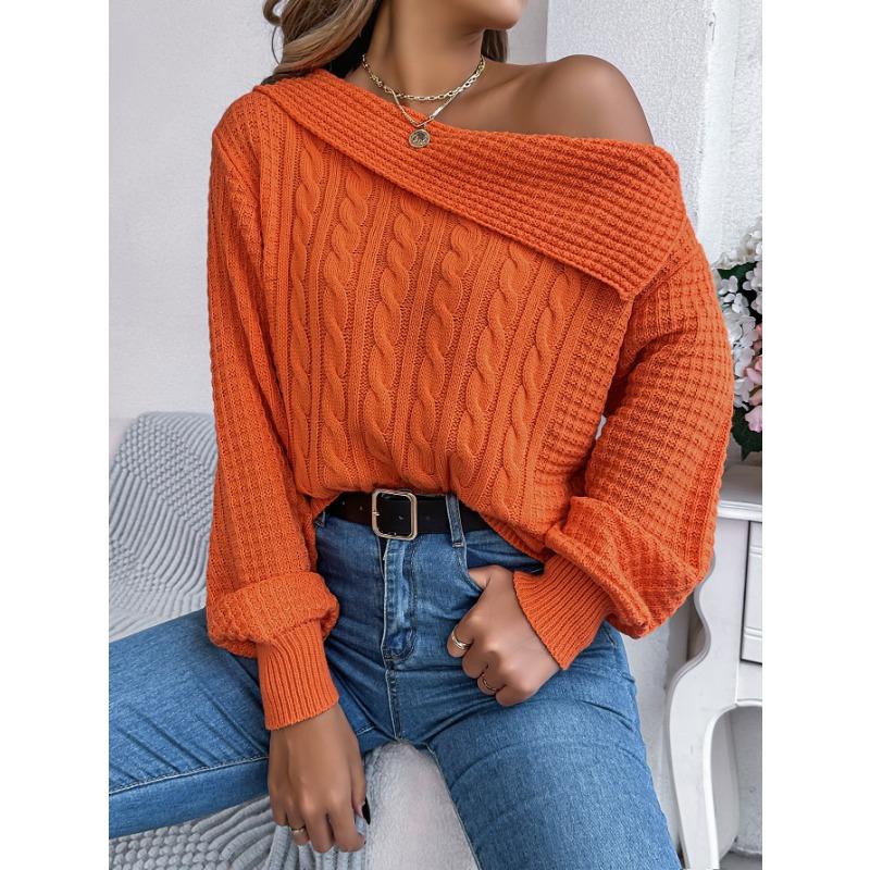 Autumn and Winter Women's Casual Sexy Lapel Strapless Twist Long Sleeve Pullover Sweater