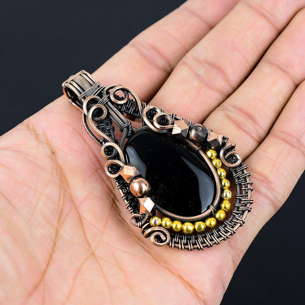 Black Onyx Jewelry, 999 Copper Wire Wrapped Pendant Handmade Gemstone Jewelry, Gifts For Wife Brand New Pendant