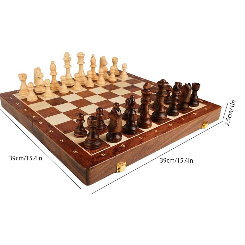 Wooden Chess Set Folding Chess Board Game Set Portable Travel Chess Game for Kids Adults