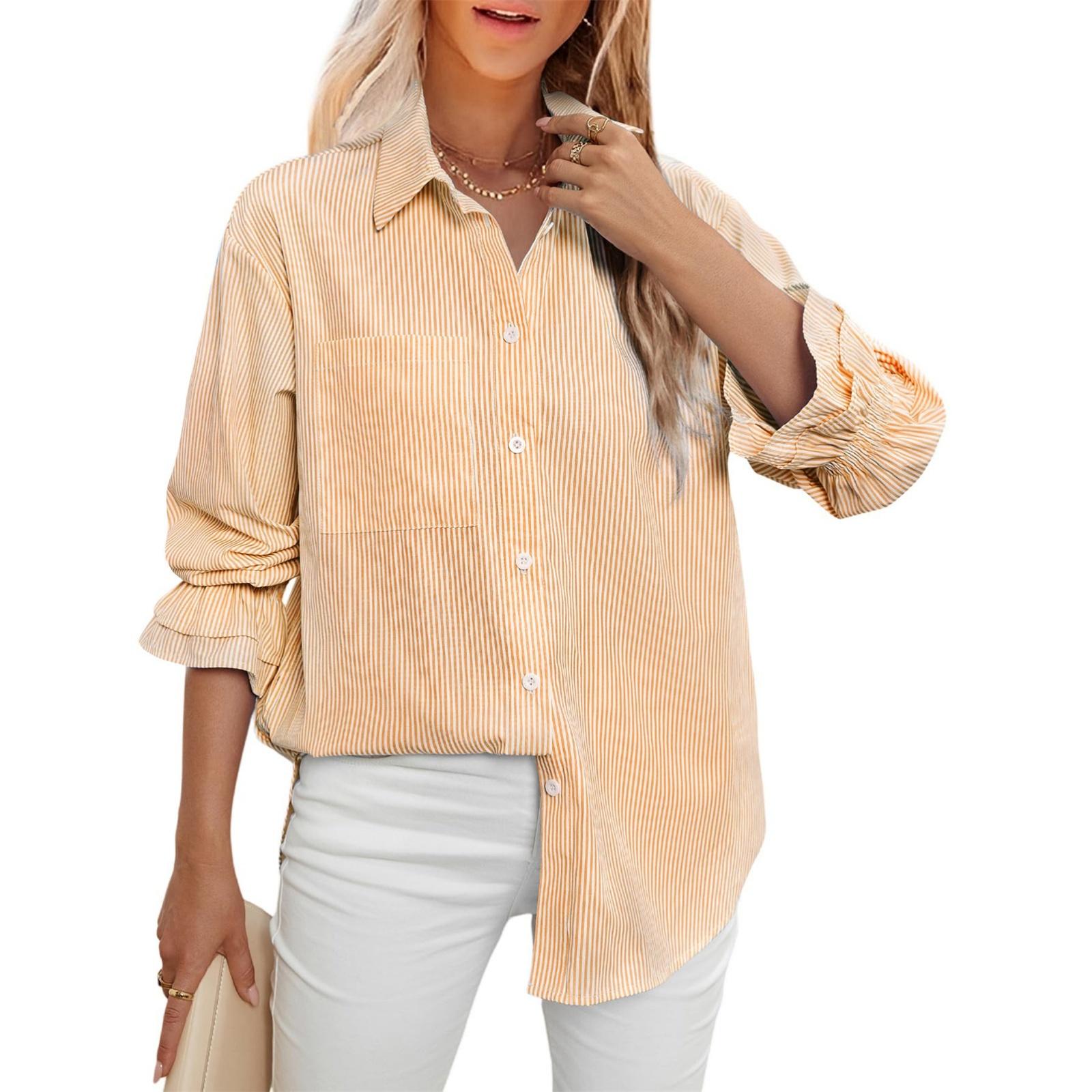 

Модная женская полосатая повседневная рубашка топы с длинным рукавом XXL оранжевый