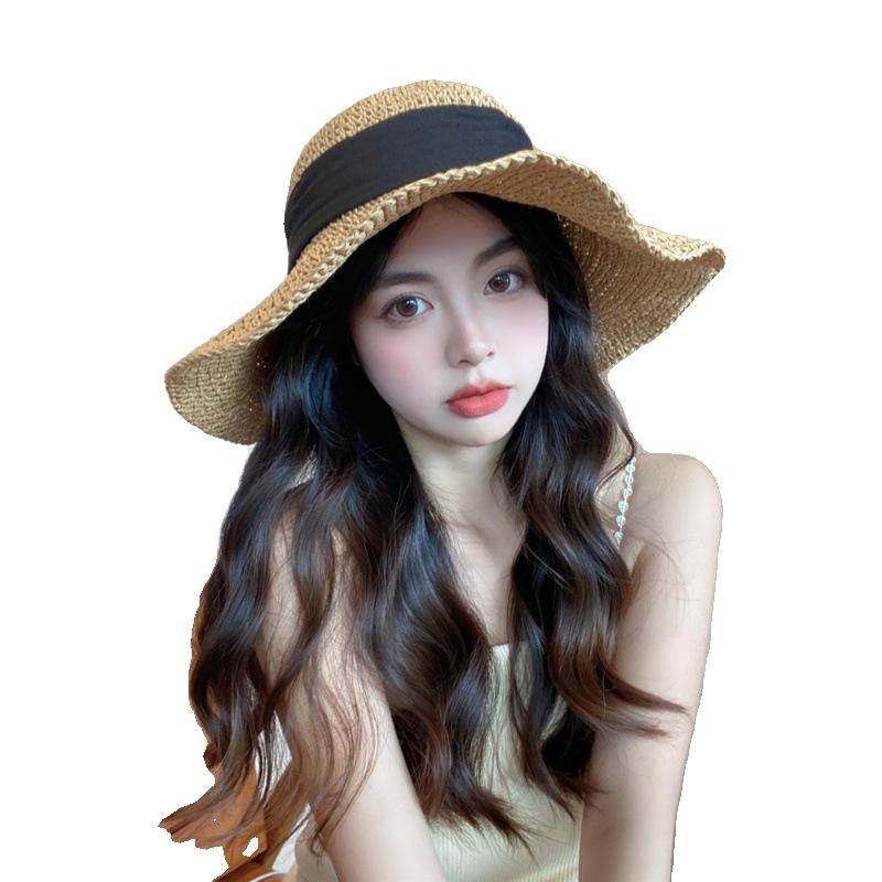 Straw Hat Female Korean Spring and Summer Seaside Beach Vacation Eaves Foldable Sun Protection Bucket Hat Bow
