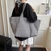 Large Capacity Plaid Women's Canvas Shoulder Bags Simple Commuter Female Shopping Bag College Girls Book Tote Travel Handbags