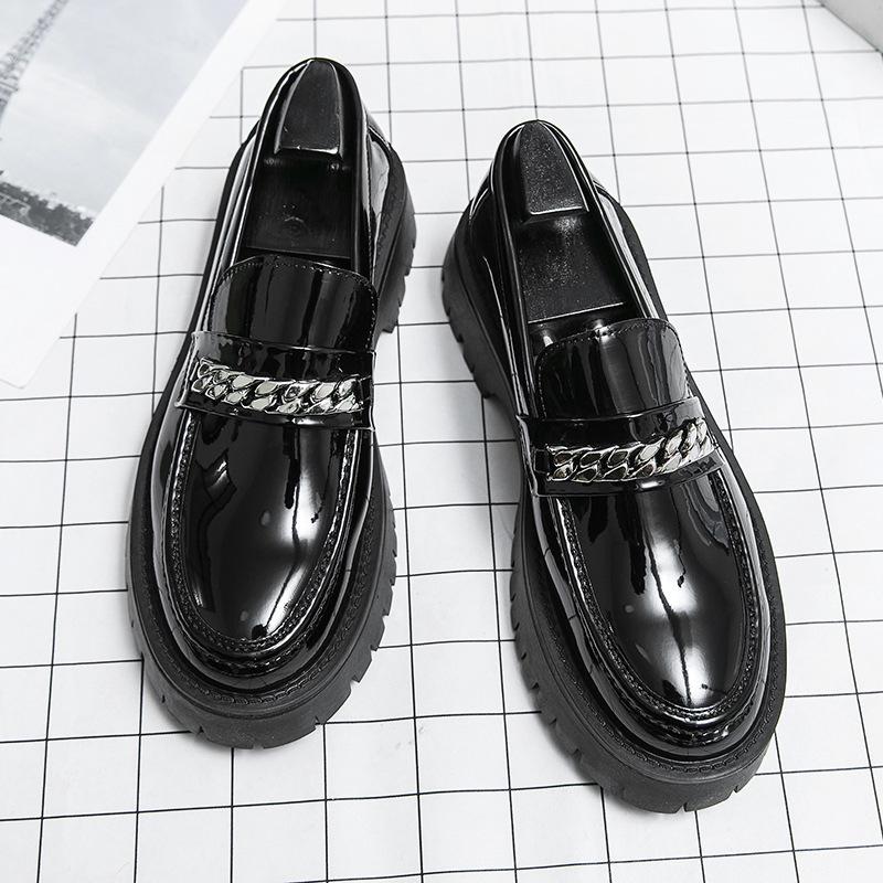 2024 Men's Thick Sole Height-Boost Patent Leather Chunky Loafers