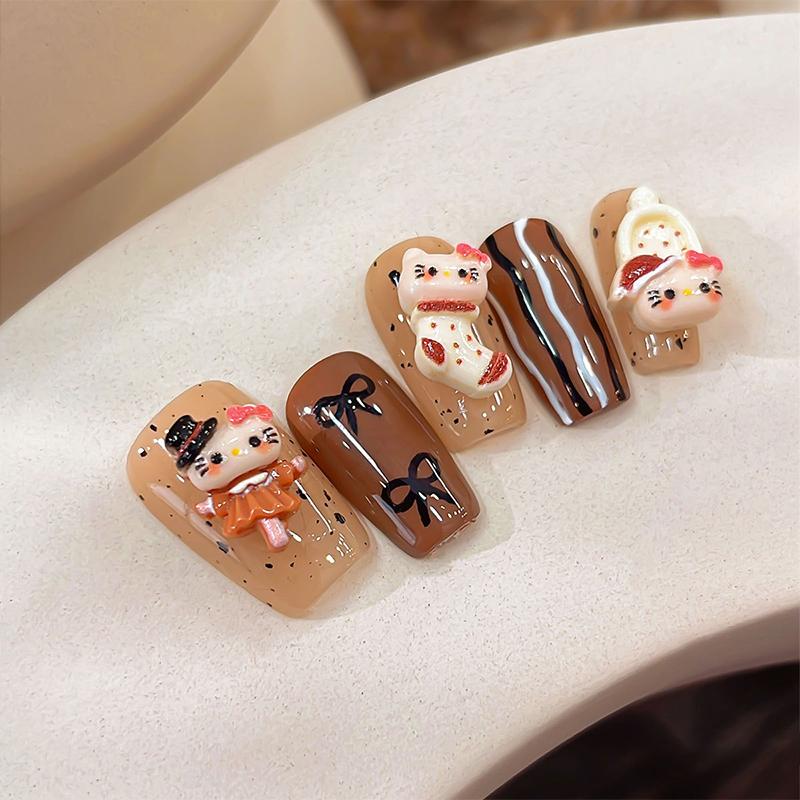 10/20/50Pcs Coffee Hello Kitty Nail Charms Autumn And Winter Melad Color Kt Cat 3D Nail Art Decorations For Kawaii Diy Manicures