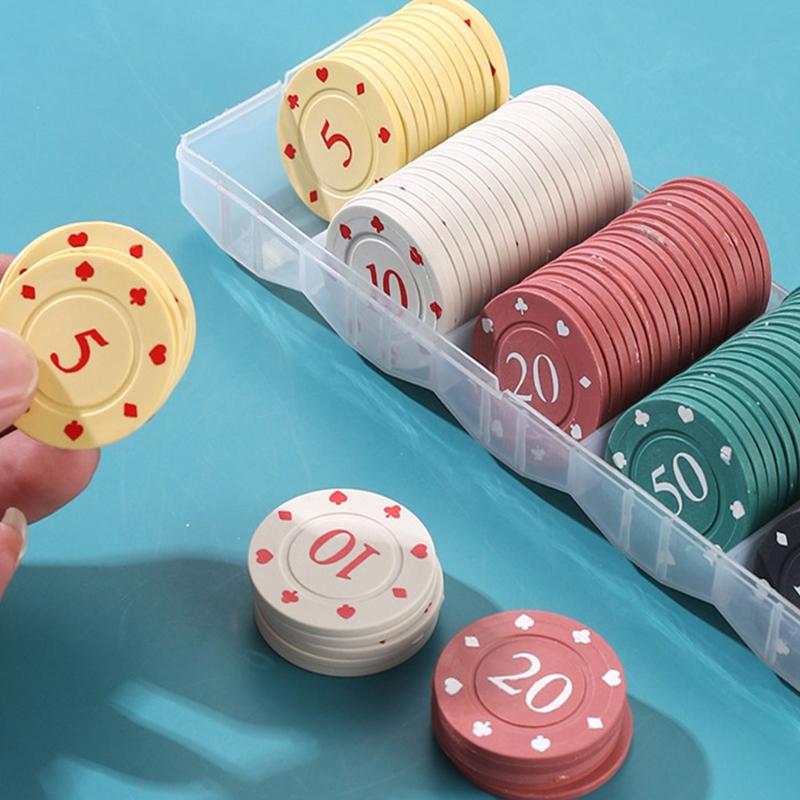 100Pcs Casinos Poker Chip Roulettes Game Bingo Chip with Box Plastic Counting Counters Poker Chip for Game Play Learning