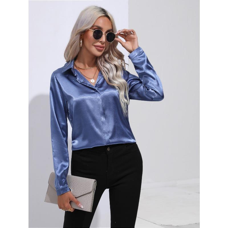 JPNTKY Women's Fashion Casual Solid Color Print Long Sleeve POLO Neck Blouses & Shirts