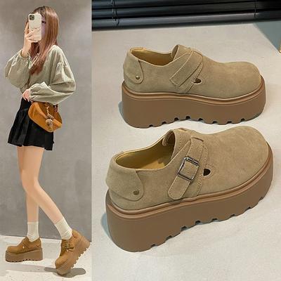 Frühling und Herbst neue Muffin-Plateauschuhe Retro Big Head Ugly Cute Casual Damen Mattleder Slipper