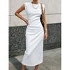 White Slim-Fit High-End Slit Dress, New Spring-Summer High-Waisted Sleeveless Long Dresses For Women