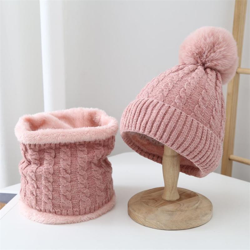 Hat Women's Winter Warm Shelter Knitted Hat Set Fleece Thickened Ear Protectors Fashion Scarf Pullover Hat