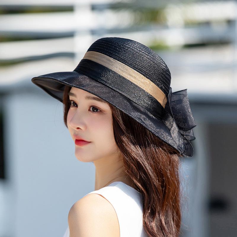Fashion versatile organza bucket hat women's summer sunscreen face cover sun hat advanced design sense basin hat tide