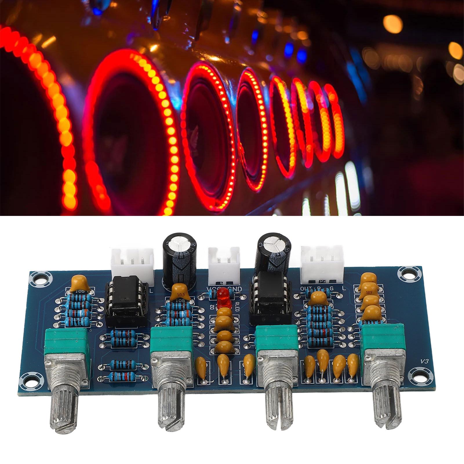 

Preamp Tone Board Dual Channel High Mid Bass Adjustment Dual Core NE5532 Chip Volume Tone Control Board for Speaker Sound System Headphone DC 12V24V