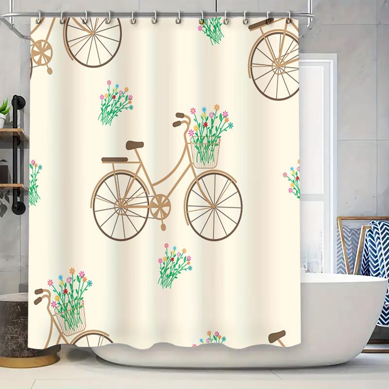 

Creative Floral Bicycle Shower Curtain Home Decor For Bathroom Various Sizes Available (White) W60H190(CM)-1 Pcs