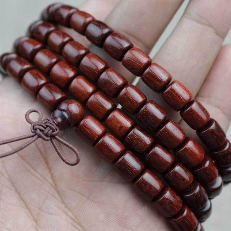 Zambia Blood Sandalwood 108-Bead Bracelet: Old Rosewood Barrel Beads Buddhist Prayer Jewelry for Men & Women.