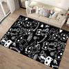 Black Cartoon Cat Pattern Carpet with Skeletons Wings Fish Bones and Meow Symbol Suitable for use as an anti-slip for room and bedroom sofas