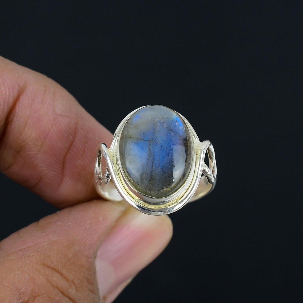 Prsten s přírodním labradoritem, stříbro 925, ručně vyráběný šperk s drahokamem, dárek k Valentýnu