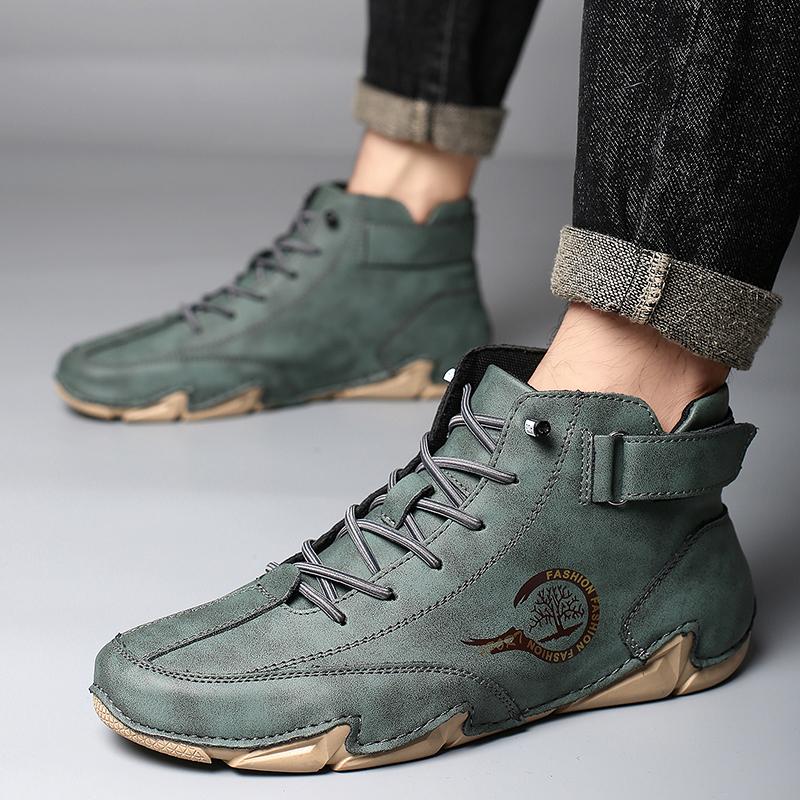 New  Handmade Leather Casual Men Shoes Design Sneakers Man Breathable Leather Shoes Men Ankle Boots Outdoor Walking Shoes
