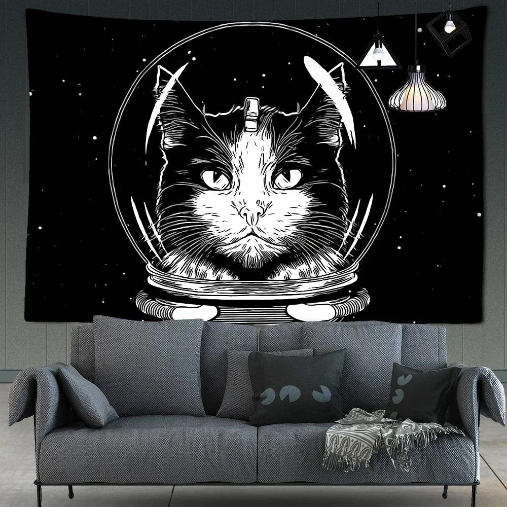 VIKAMA Witch Cat Tapestry Mystic Moon Star Wall Art Esoteric Divination Art Suitable for Living Room or Bedroom