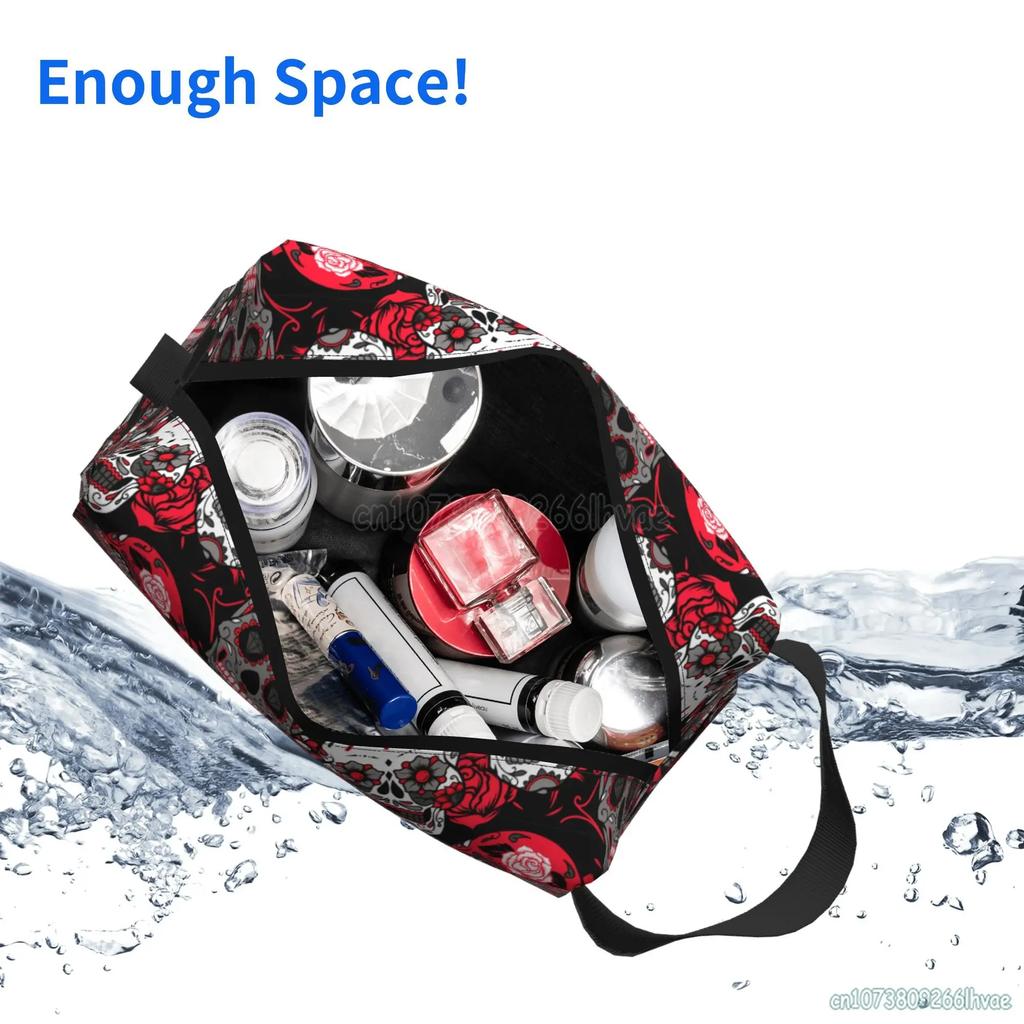 Halloween Bunte Blumige Zuckerschädel Kosmetiktaschen für Frauen Große Kapazität Reise-Make-up-Tasche Tragbar Reise Wasserdicht Geschenk