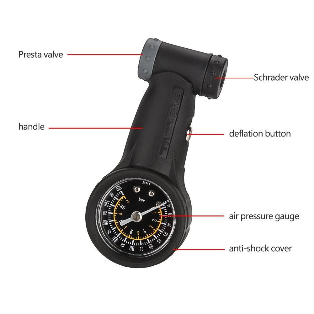 NATRUSS Keenso Bicycle Tire Pressure Gauge, Air Gauge, Pneumatic Gauge, Bicycle, Pike, Presta Type, High Precision, Easy Operation, Black