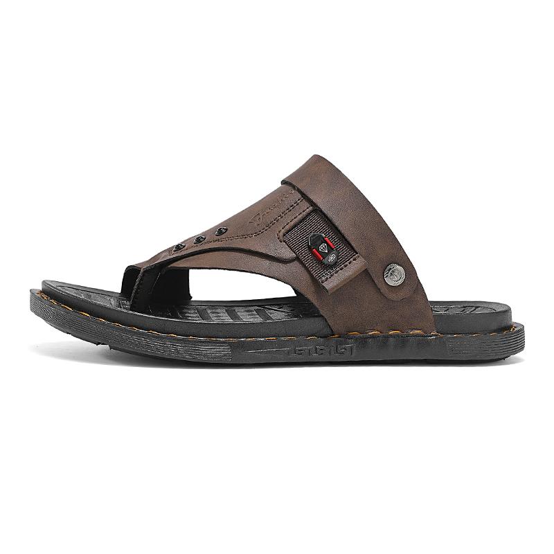 Fashion Fashion Leather Slippers for Men Luxury Leather Sandals Summer Casual Slip On Leather Shoes Man Ultra Soft Solid Cowhide Slides