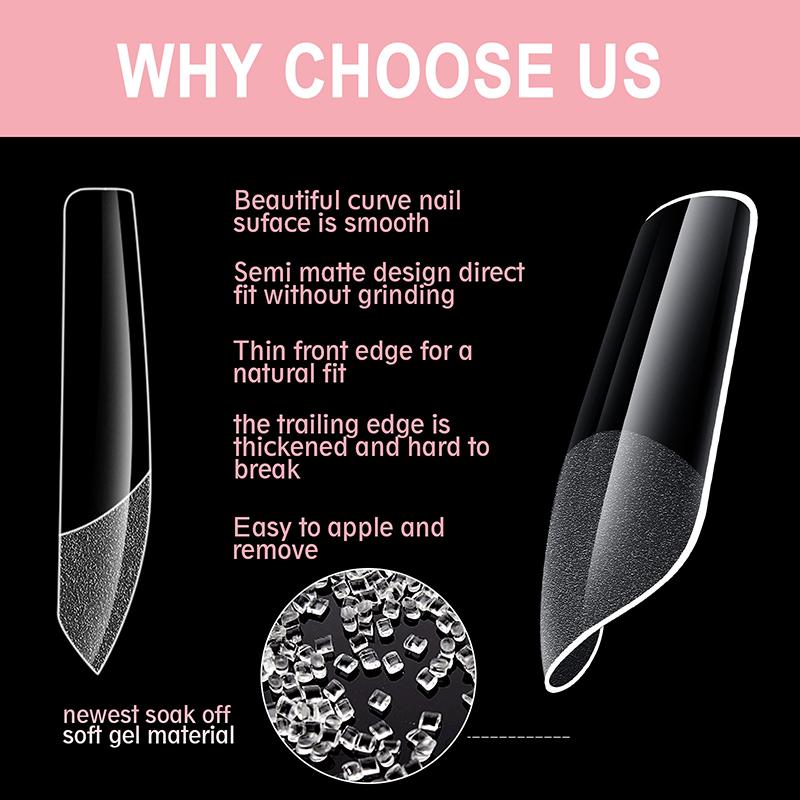 600Pcs/Box Fake Nails Semi-Matte Almond Coffin Full/Half Acrylic Square False Nail Tips For Extension Tip Manicure Tool