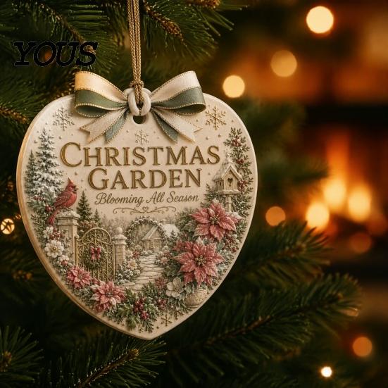 Seasonal Home Holiday Ornaments Heart Shape Christmas Ornament, Sunflower/Lavender/Wildflower Garden Acrylic Hanging Decoration, for Party Xmas