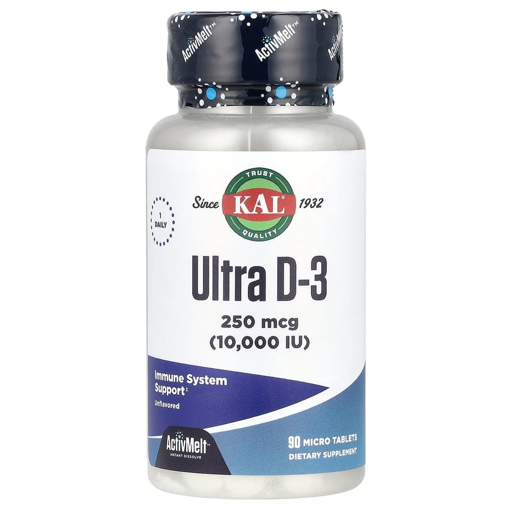 KAL Ultra D-3 Unflavored 250mcg (10000IU) Micro Tablets, 90 Count