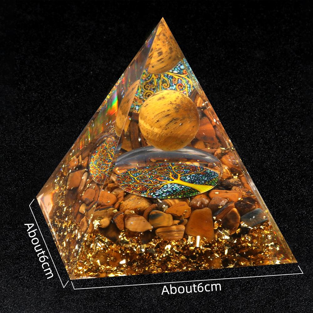 Crystal Devil's Eye Pyramid Natural Crushed Stone Lapis Lazuli Dropping Resin Home and Office Desktop Decoration Crafts 6x6cm