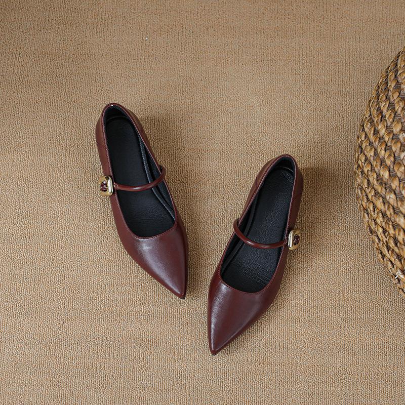 Inner heightening Mary Jane single shoes women's spring new pointed patent leather thick heel retro grandma shoes commuting about