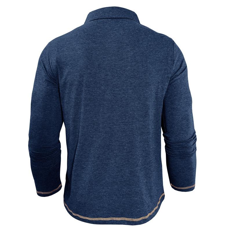 Men Casual Heathered Long Sleeve Polo Shirt with Pocket and Contrast Trim