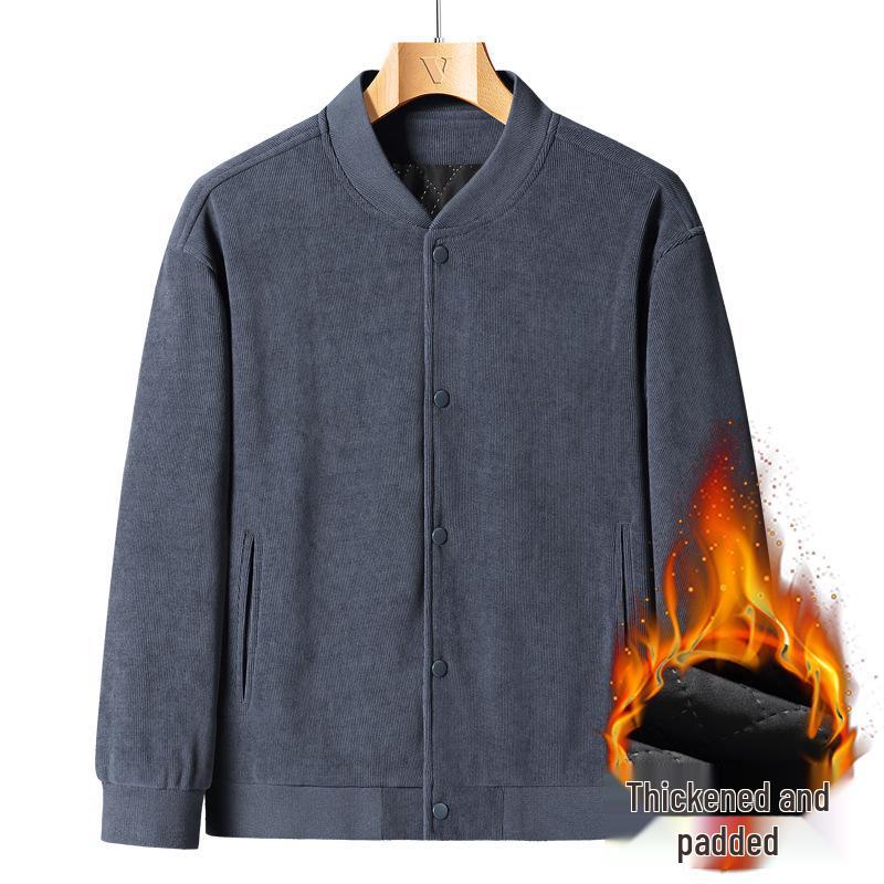 Men's Trendy Corduroy Baseball Jacket - Versatile Korean Style for Spring & Autumn, Plus Size, Thickened for Winter