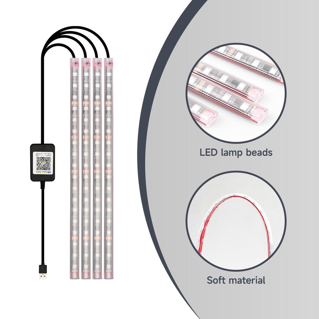 4-in-1 5V-12V RGB LED Interior light LED Lamp Car Lamp Foot light Car Decorations APP control, dynamic rhythm atmosphere light