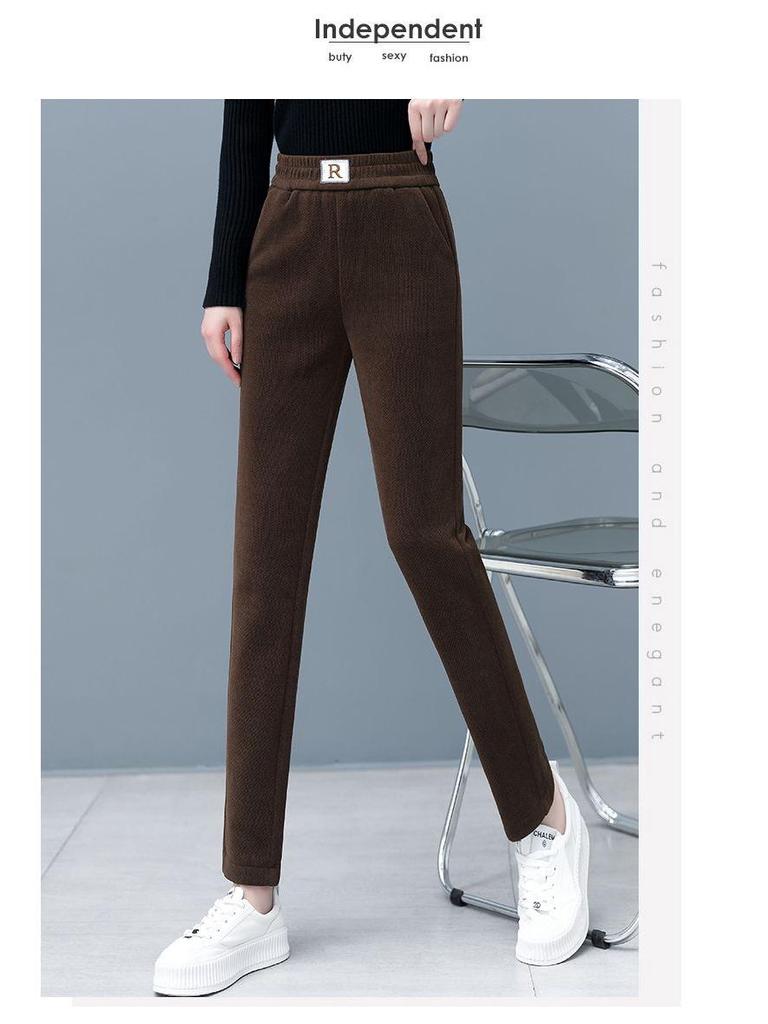 Pantalon Harem Slim Amincissant Taille Haute pour Femme en Coton Européen et Velours Arctique - Collection Automne/Hiver 2022