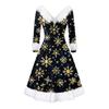 Women's Fashion V-neck Casual Fit Christmas Print Party Long Sleeve Dress
