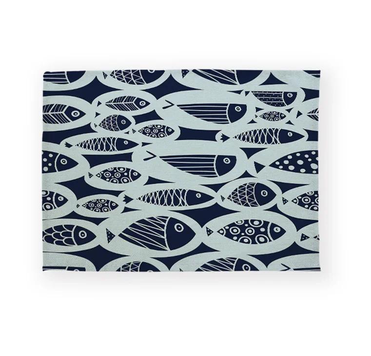 Fisch Meeresleben Muschel Muster Küchen-Tischset Leinen Esstisch-Matten Untersetzer Schale Tasse Matte Fisch Haus Dekoration Tisch s