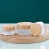 Frosted Glass Cream Jar with Wood Grain Lid - Refillable Cosmetic Container