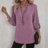Woman Clothing Cotton Linen Shirt with Buttons and Large-size V Neck for Women Tight Fashion Long Sleeve Solid Color Top
