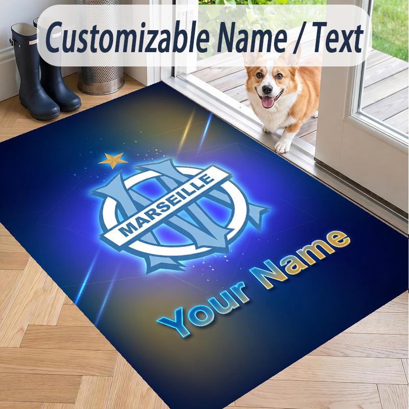 Custom Text Printed Rug Olympique Marseille FC Non Slip Floor Carpet For Home Room Decor