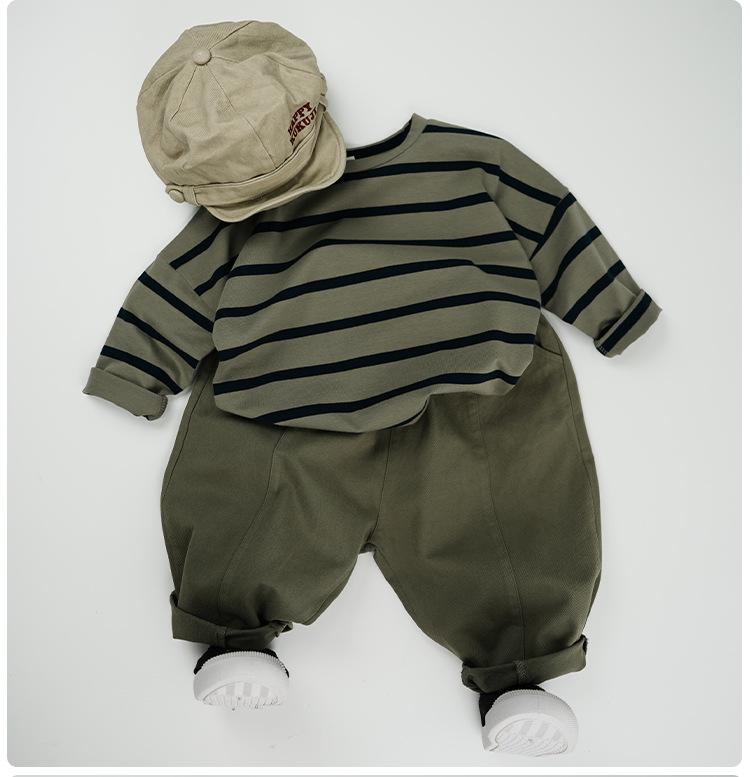 T-shirt a righe in cotone unisex per bambini coreani - Casual Primavera/Autunno Girocollo