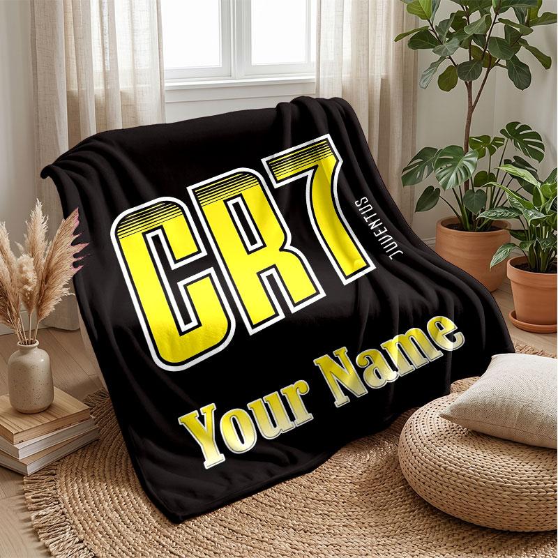 Coperta in Flanella Personalizzata con Nome Cristiano Ronaldo Logo Calcio Coperta Plaid in Pile Personalizzata Regalo Speciale per Divano Camera da Letto Casa