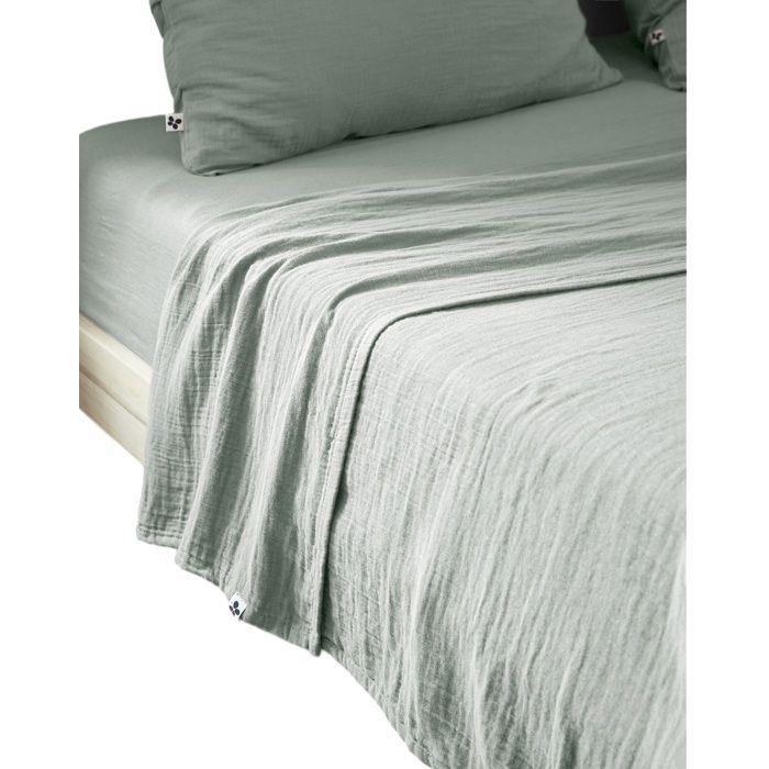Drap plat - Gaia - Eucalyptus - 270 x 300 cm - 100% gaze de coton - Lavable en machine