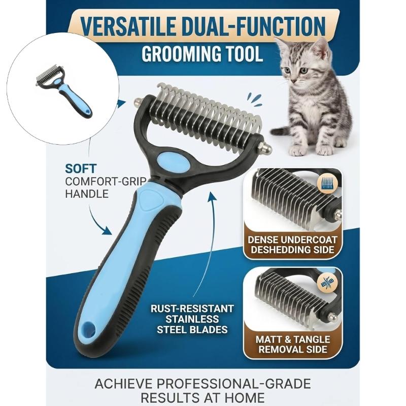 Massage Feature Pet Grooming Tool Deshedding Brush for Dog Cats Double Side Design Hair Remover Comfort Experience Knot Remover