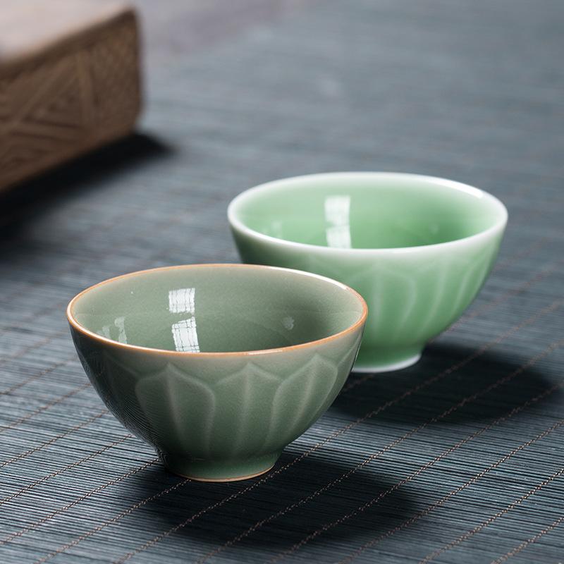 Longquan Celadon Personal Kung Fu Teacup Raw Ore Antique Lotus Petals Tea Cup Single Small Cup Ceramic Creative Tea Bowl
