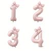 1 zestaw Duży Różowy Balon Foliowy z Cyfrą 40 cali z Kokardką 1 2 3 4 5 6 7 8 9 Dla Dzieci Chłopców Dziewczynek Impreza Urodzinowa Dekoracje na Baby Shower