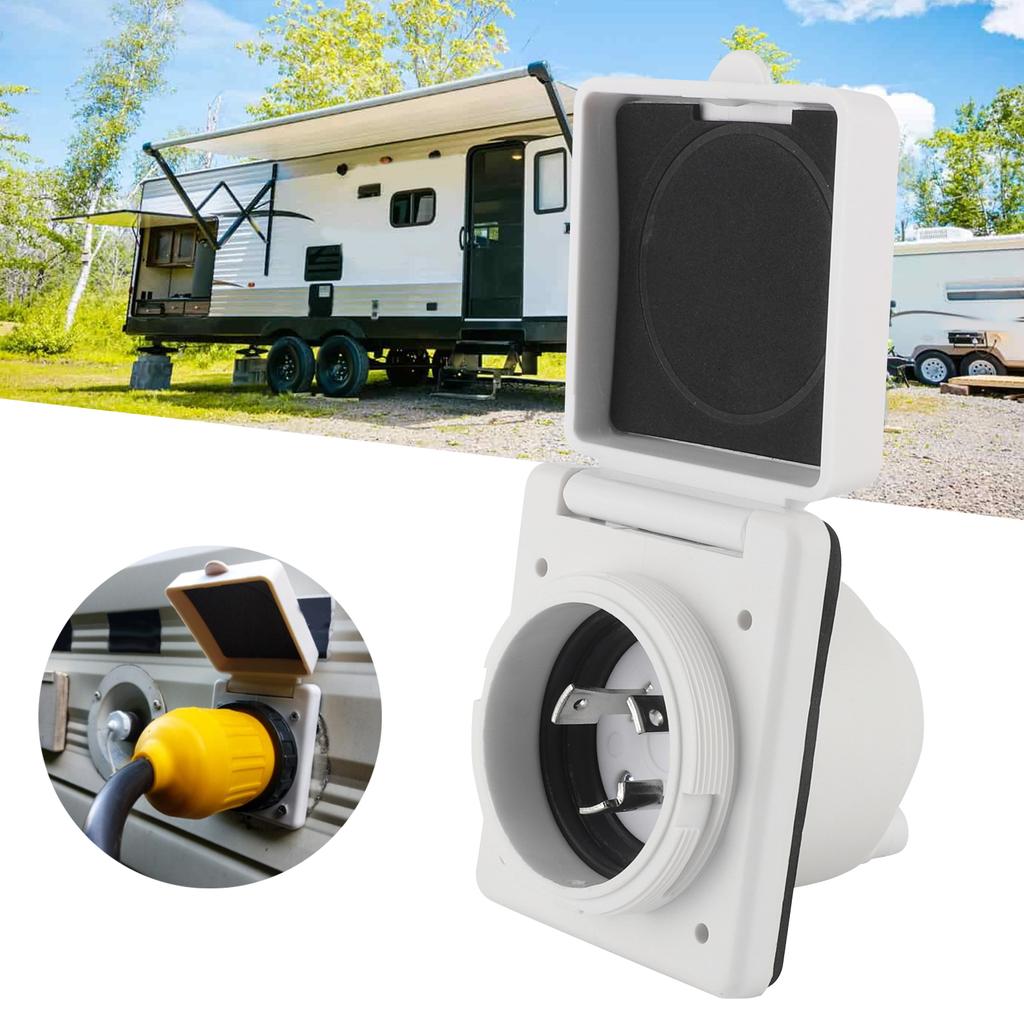 30AMP 125V RV Power Inlet Outlet UV Resistant Sturdy Construction with Waterproof Cover US Plug