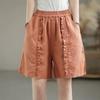 Women's Retro Pleated Cotton-Linen Harem Shorts – Casual, Loose, Elastic Waist for Spring/Summer