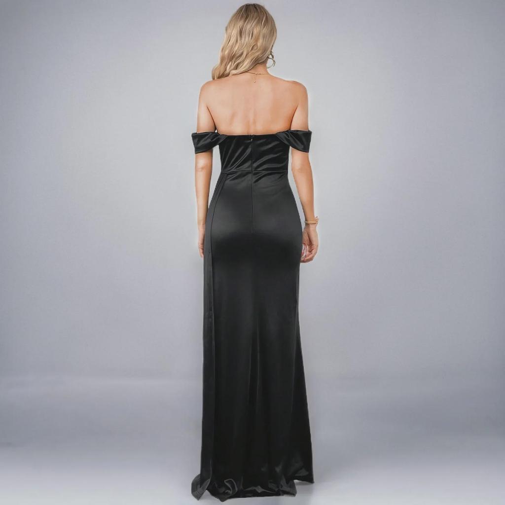 One-Shoulder Solid Color Evening Dress with Slit and Fishtail Skirt