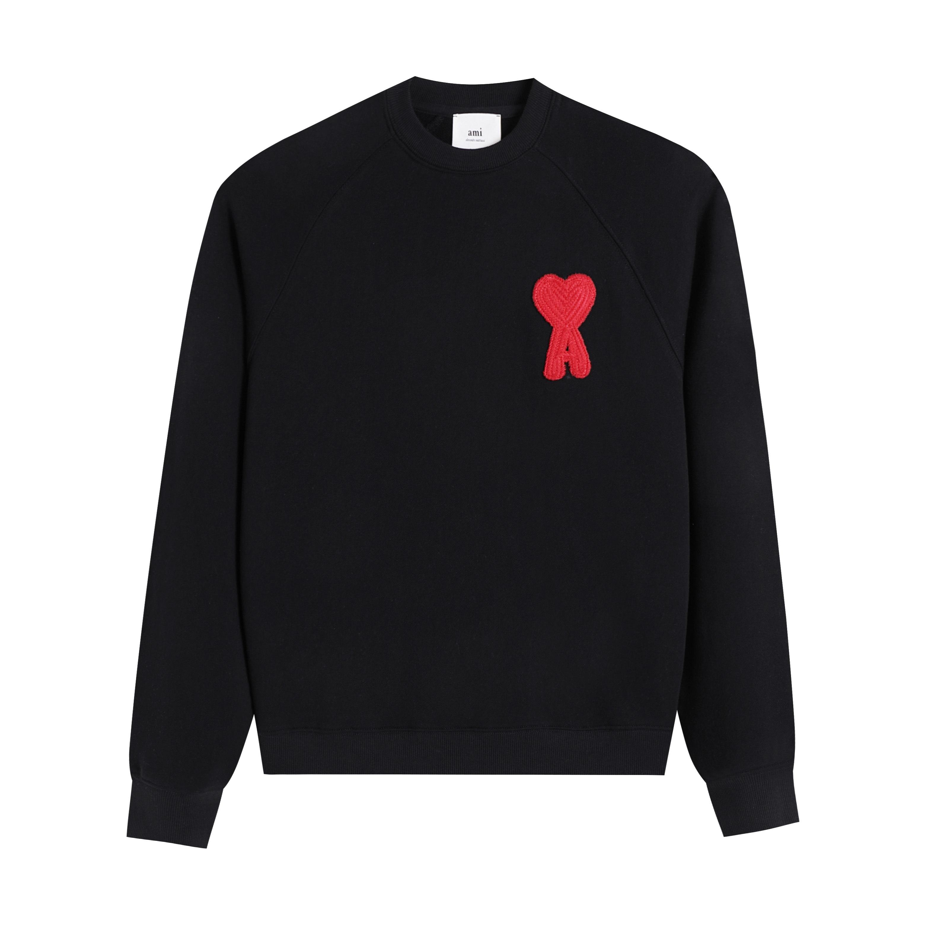 AMI 216  2025 Herfst en Winter Nieuwe Hoodie met Groot Hart Logo van Hoge Kwaliteit Katoen met Ronde Hals Mannen Pullover S