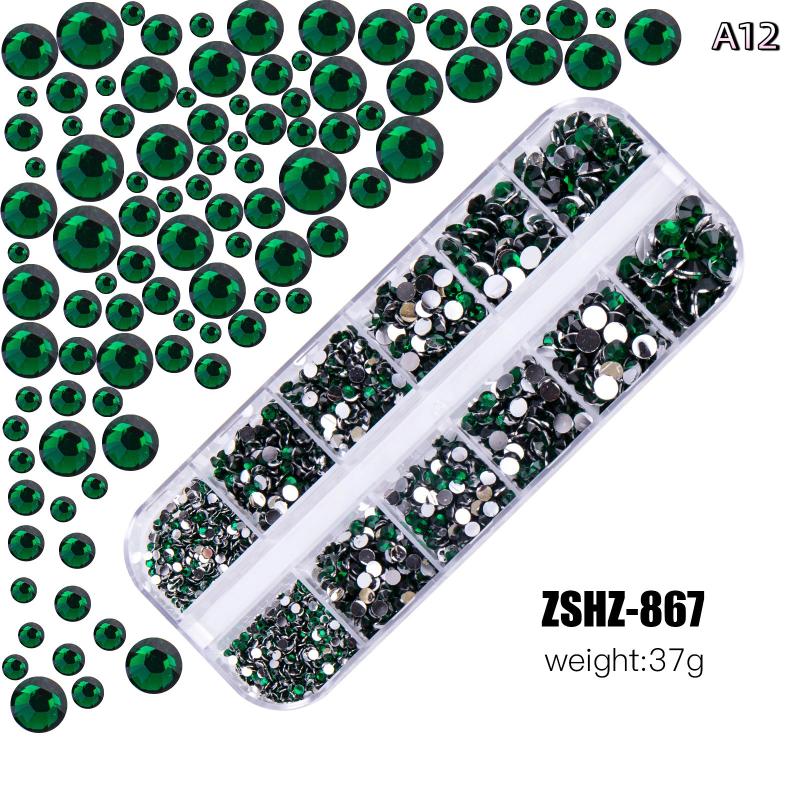 12Grids Box Mix Nail Art Rhinestone Nail Beads AB Crystal Flatback Jewelry Gems With Storage Organizer For Multicolour Nail Art